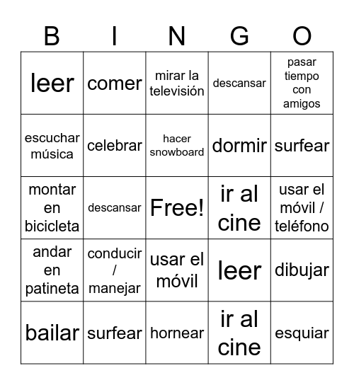 Las Actividades Bingo Card