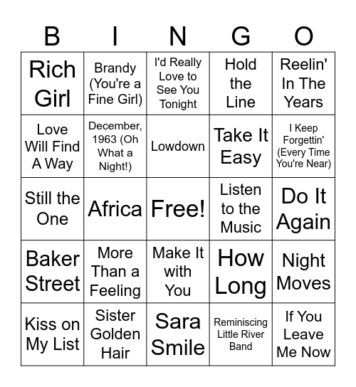 YATCH ROCK Bingo Card