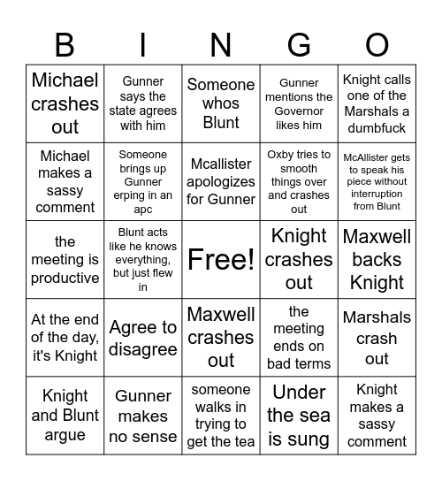 Marshal Meeting Bingo Card