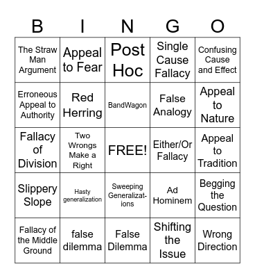 Logical Fallacy Bingo Card