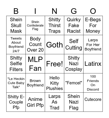 Far Right Foid Larper Bingo Card