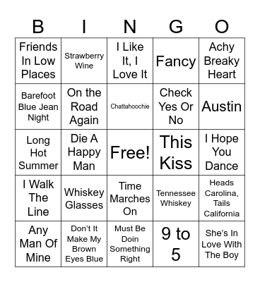 Country Bingo Card