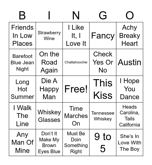 Country Bingo Card