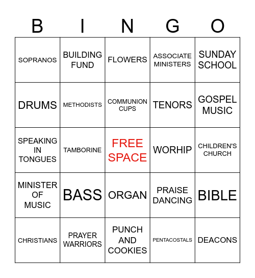 CHURCH BINGO Card
