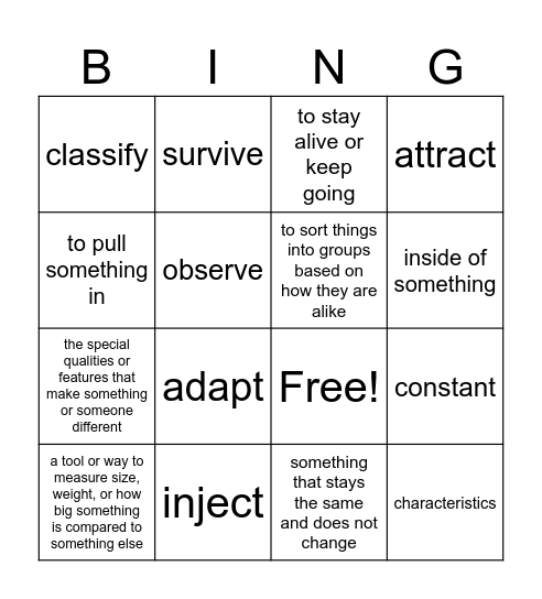 Unit 2 Vocabulary Bingo Card