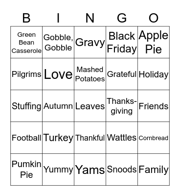 TURKEY DAY BINGO Card