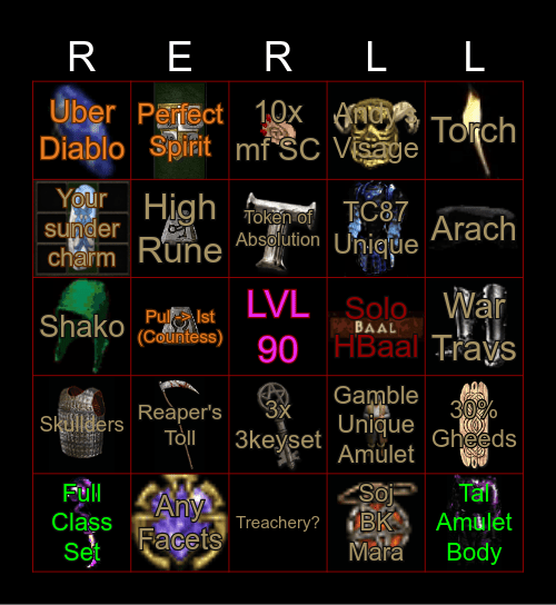(WIP) Diablo II: Reroll Edition Bingo Card