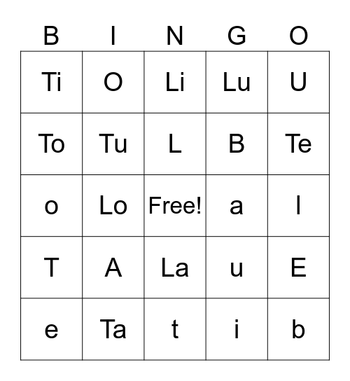 Vowels and Blends Bingo Card