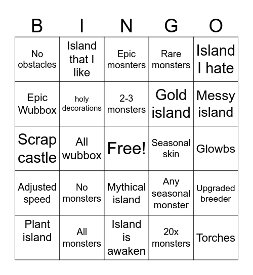 MSM Bingo Card