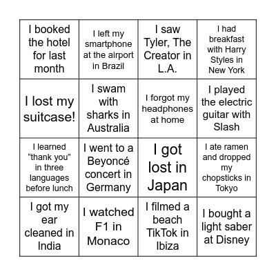 THE PERFECT TRIP Bingo Card