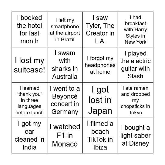 THE PERFECT TRIP Bingo Card