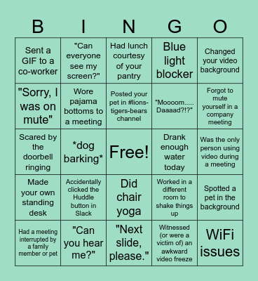 Remote Work Bingo Card