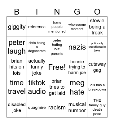 Family guy bingo Card