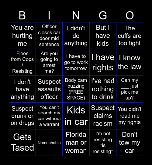 Police body cam Bingo Card