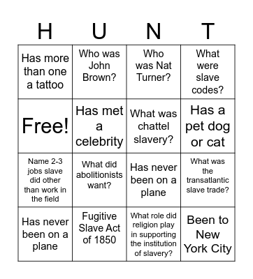 Human Scavenger Hunt #1 Bingo Card