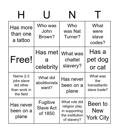 Human Scavenger Hunt #1 Bingo Card