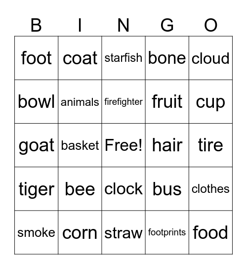 Set 1 Bingo Card