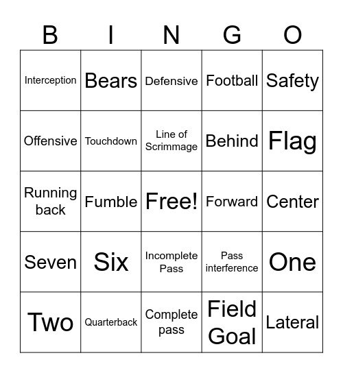 Football Bingo Card