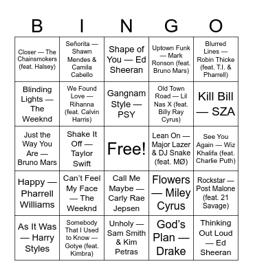 Musical Bingo Card