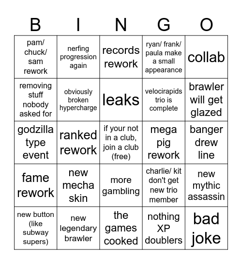 brawl talk Bingo Card