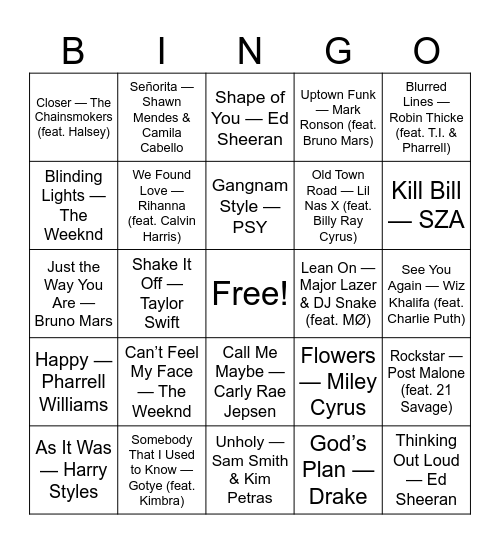 Musical Bingo 3 Bingo Card