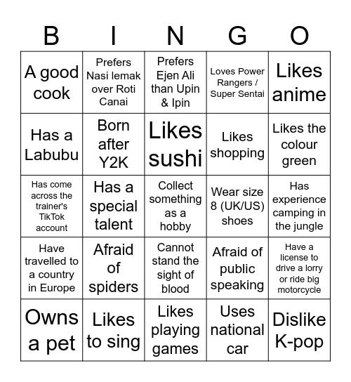 GTKY Bingo Card