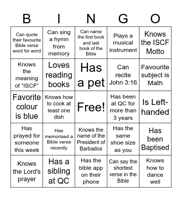 QCISCF Bingo Card