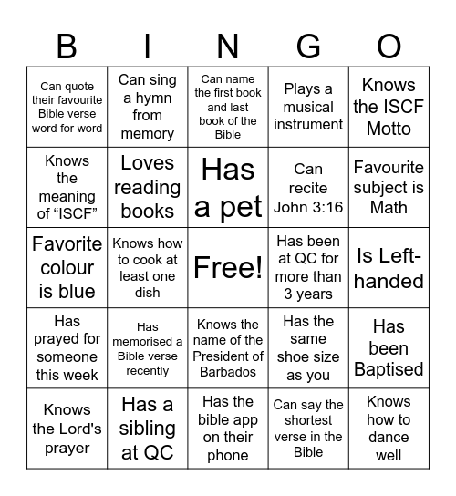 QCISCF Bingo Card