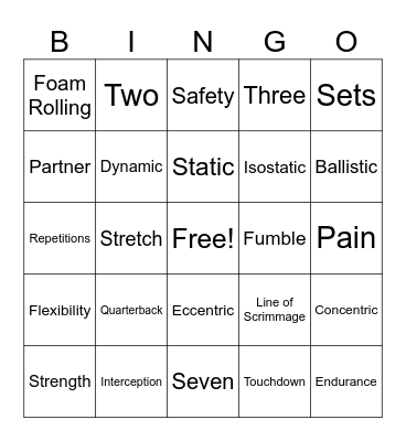 Muscular Fitness/Flexibility & Football Bingo Card