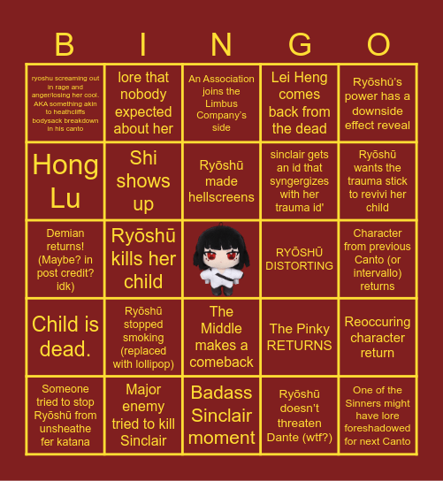 CANTO 9 B.I.N.G.O. CARD!!1! Bingo Card