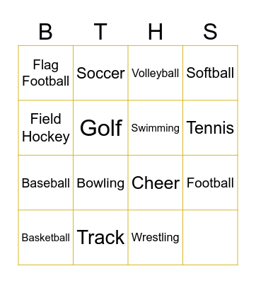 Activities Bingo Card