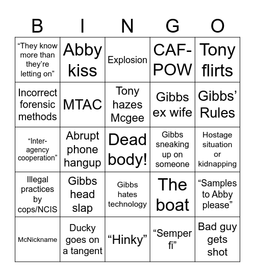 NCIS BINGO Card