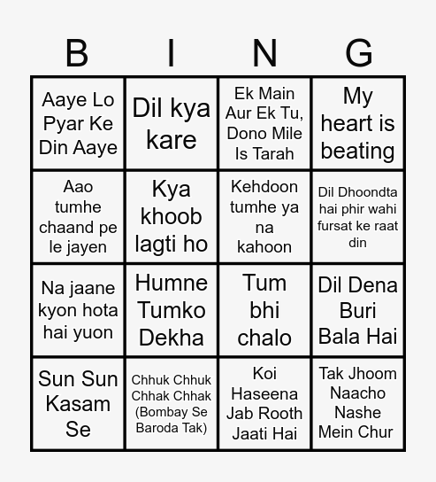 BOLLYWOOD MUSIC Bingo Card