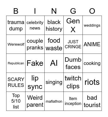 TIKTOK Bingo Card