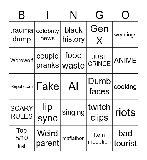 TIKTOK Bingo Card