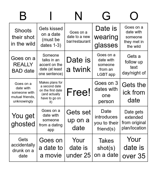 2025 Dating Bingo Card