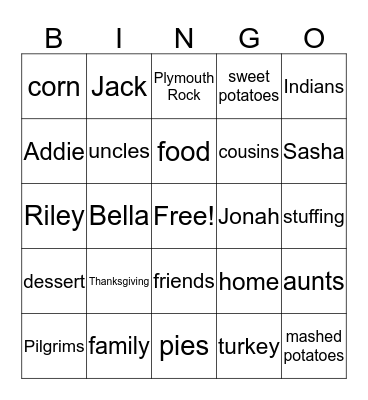 Thanksgiving Bingo Card