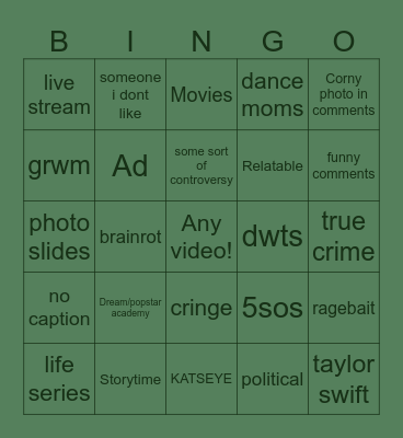 my tiktok Bingo Card