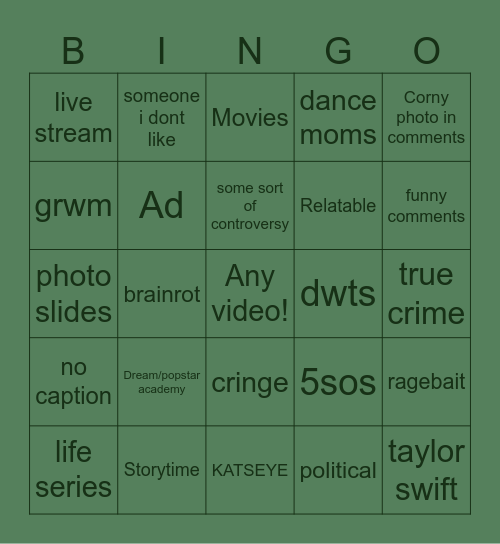 my tiktok Bingo Card