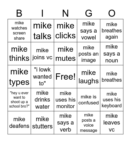 mike bingo 2!!! REAL Bingo Card