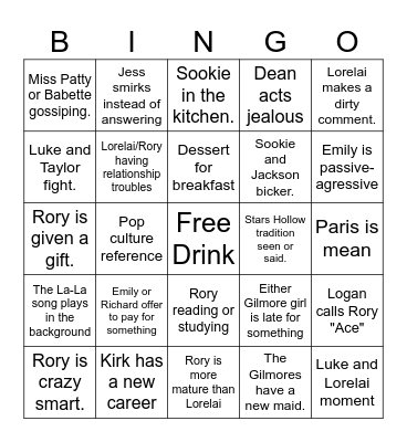 Gilmore Girls Drinking Bingo Card
