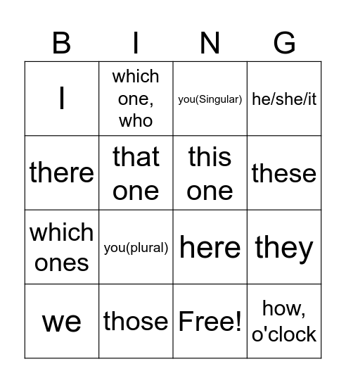 Cantonese class Bingo Card
