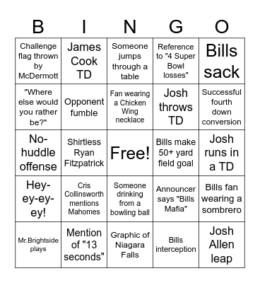 Bills Bingo Card