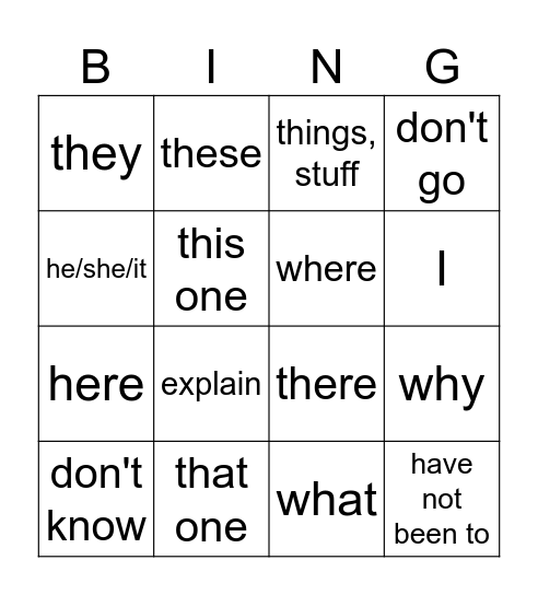 Cantonese class Bingo Card