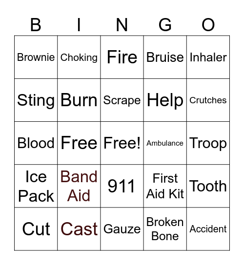 First Aid Bingo Card