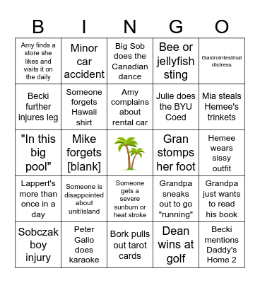 Stupid Family on Island 2025 Bingo Card