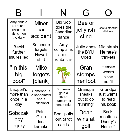 Stupid Family on Island 2025 Bingo Card