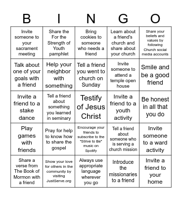 Love, Share, and Invite Bingo Card