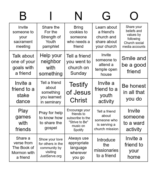 Love, Share, and Invite Bingo Card