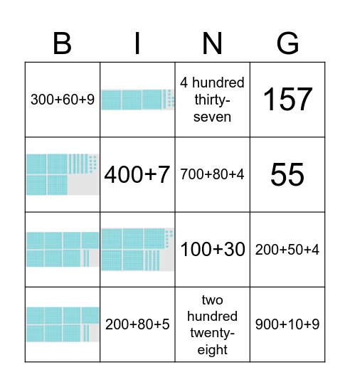 Place Value Bingo Card